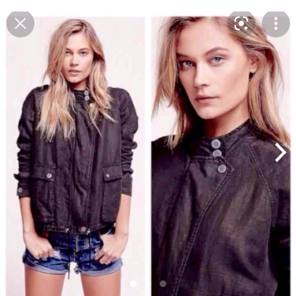 Free People Linen Blend Bomber Utility Jacket Washed Black M